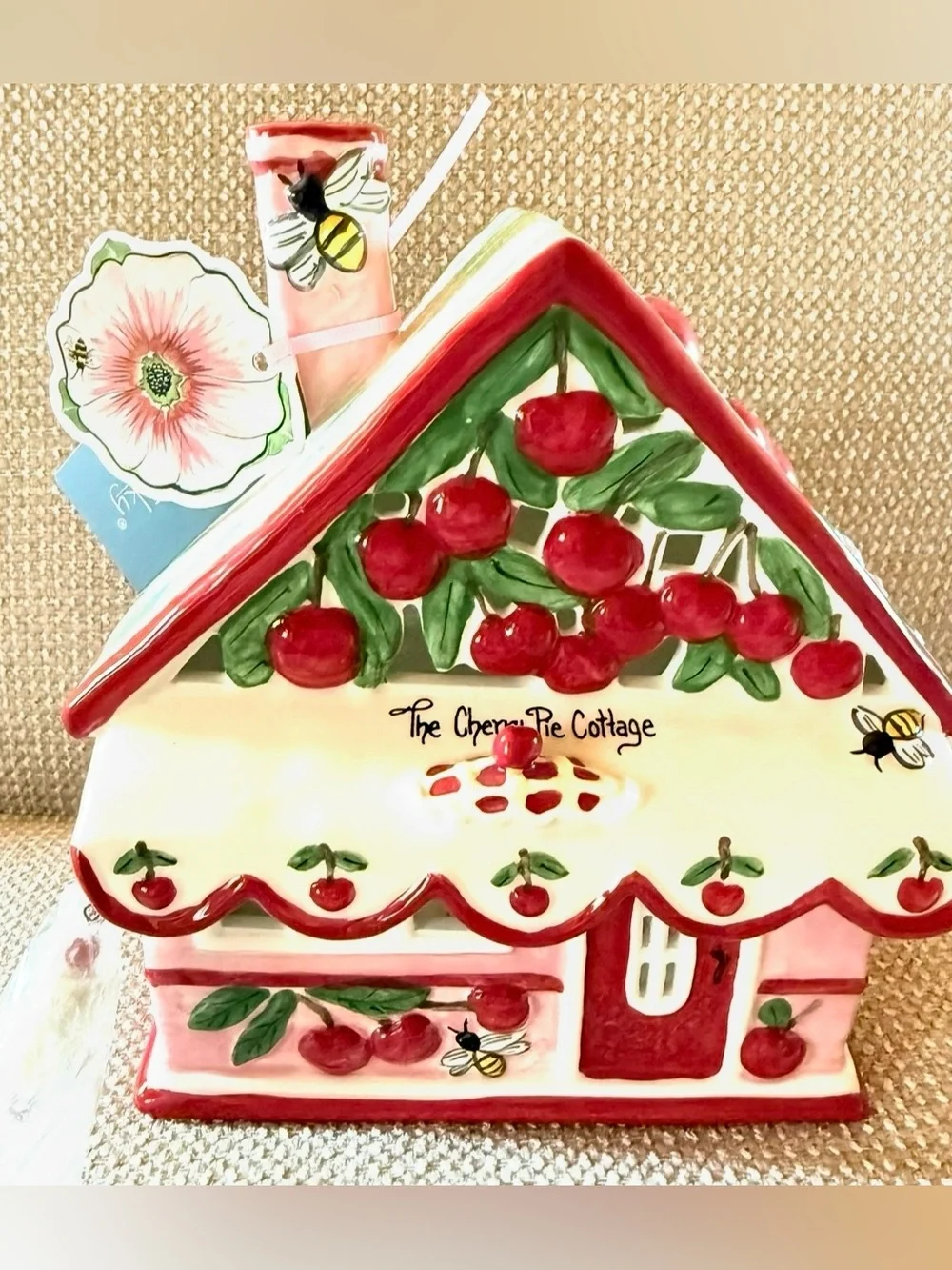 New Heather Goldmine Blue Sky Red & Green Cherry Cottage Holiday Ceramic
